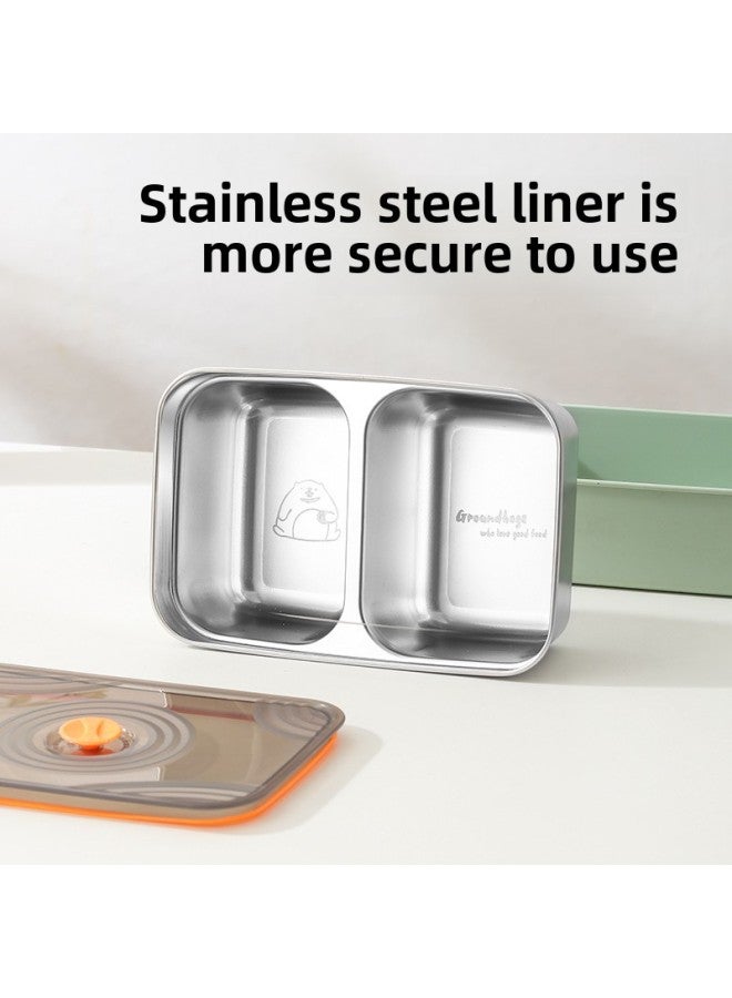 Macaron Stainless Steel Preservation Box Compressed Sealed Box Microwave Refrigerator Storage Box With Lid Leak-proof Fruit Lunch Box-Specifications:Electrolytic: Large Two-grids Crisper Box (orange)  - Image 4