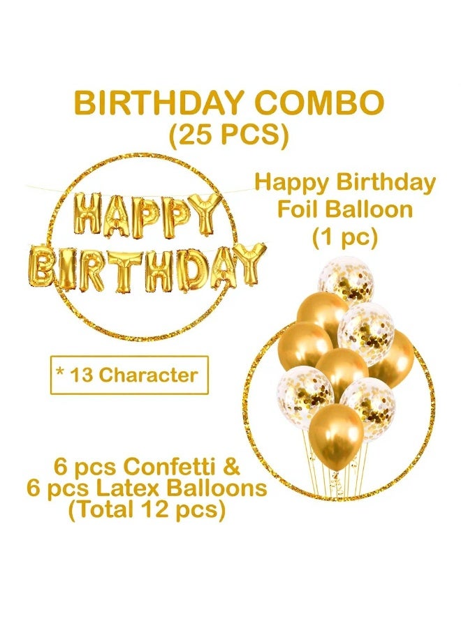 25Pcs Golden Happy Birthday Foil Balloon, Confetti and Metallic Balloons Combo For Birthday Decoration Items For Kids - Image 3