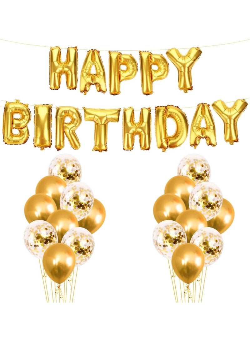 25Pcs Golden Happy Birthday Foil Balloon, Confetti and Metallic Balloons Combo For Birthday Decoration Items For Kids - Image 1