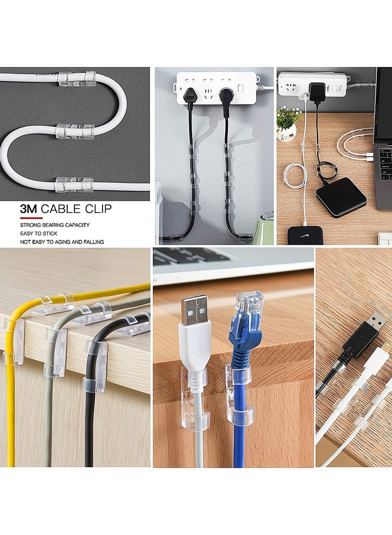 Self-Adhesive Cable Clips, Cable Organizer for 6-8 MM cable, Wire Clamp Sticky Clear Cable Clip Management Organizer Drop Wire Holder for TV PC Cable Desktop Home Office, 100 Pieces, Clear - Image 2