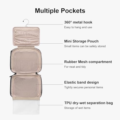 LEVEL8 Travel Toiletry Bag for Women Men, Travel Organizer Water Repellent, Makeup Organizer with Hang Hook for Travel Accessories, Large/Black - Image 5