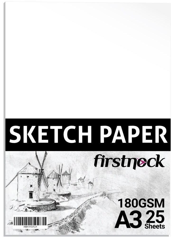 firstnock A3 Sketch Paper 180GSM 25 Sheets Thick Drawing paper Card Coloring Paper Acid Free Paper sketch paper for kids Plain white Sketch Paper  - Image 1