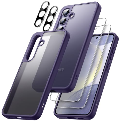 JETech 5 in 1 Matte Case for Samsung Galaxy S24 5G with 2-Pack Screen Protector and Camera Lens Protector, Translucent Back Protective Phone Cover, Tempered Glass Film (Cobalt Violet) - Image 1