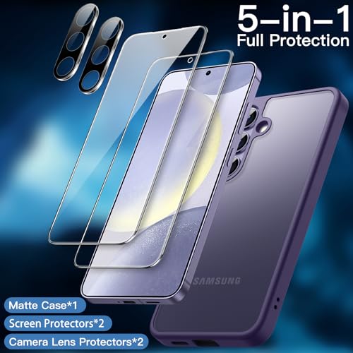 JETech 5 in 1 Matte Case for Samsung Galaxy S24 5G with 2-Pack Screen Protector and Camera Lens Protector, Translucent Back Protective Phone Cover, Tempered Glass Film (Cobalt Violet) - Image 3