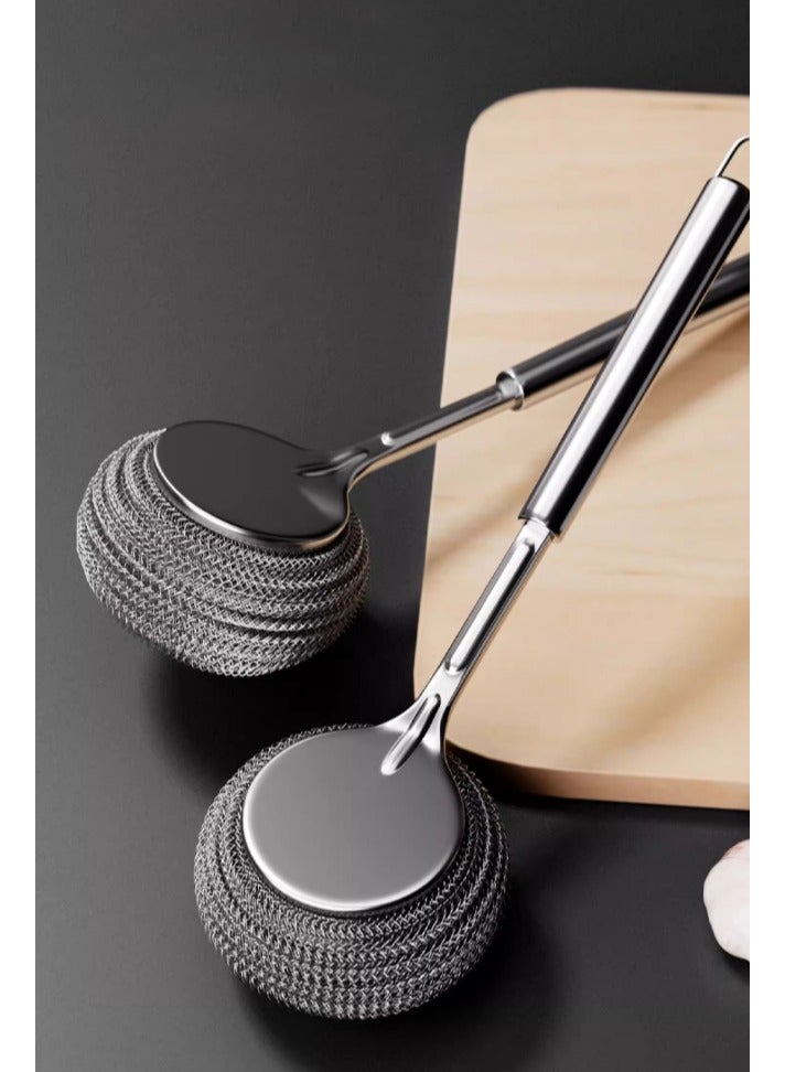 HOMESTAR Replaceable Head Long Handle Pot Brush | 201 Stainless Steel Scrubber | Thickened Non-Scratch Bristles | Anti-Slip Ergonomic Grip | For Non-Stick Pans/Bakeware/Ovens | Heat-Resistant & Easy To Clean | Ultimate Kitchen Cleaning Tool | Comfortable Design - Image 1