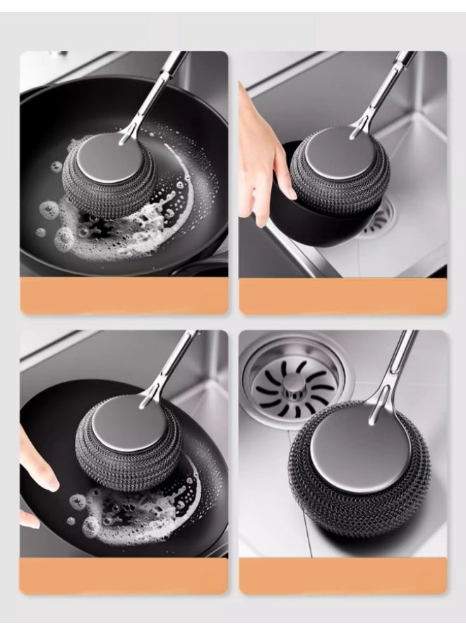 HOMESTAR Replaceable Head Long Handle Pot Brush | 201 Stainless Steel Scrubber | Thickened Non-Scratch Bristles | Anti-Slip Ergonomic Grip | For Non-Stick Pans/Bakeware/Ovens | Heat-Resistant & Easy To Clean | Ultimate Kitchen Cleaning Tool | Comfortable Design - Image 2