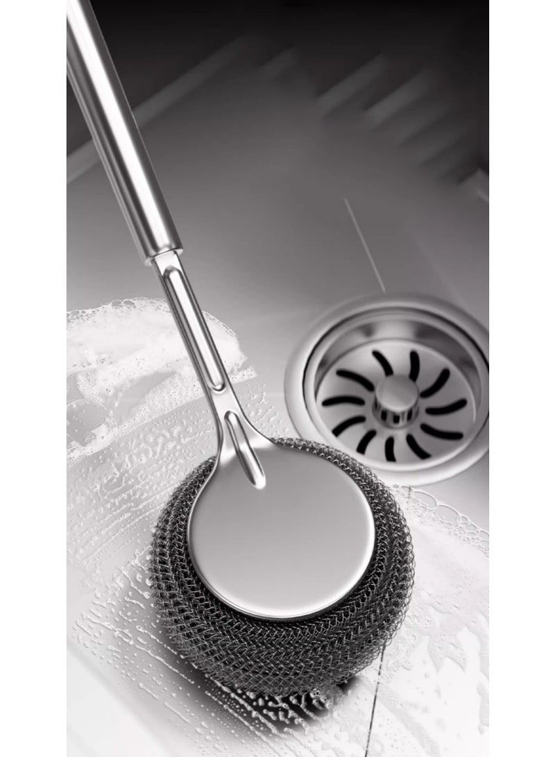 HOMESTAR Replaceable Head Long Handle Pot Brush | 201 Stainless Steel Scrubber | Thickened Non-Scratch Bristles | Anti-Slip Ergonomic Grip | For Non-Stick Pans/Bakeware/Ovens | Heat-Resistant & Easy To Clean | Ultimate Kitchen Cleaning Tool | Comfortable Design - Image 3