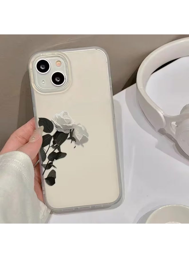Temu A transparent TPU phone case with a white rose design, shockproof and scratch-resistant, compatible with iPhone 15. - Image 1