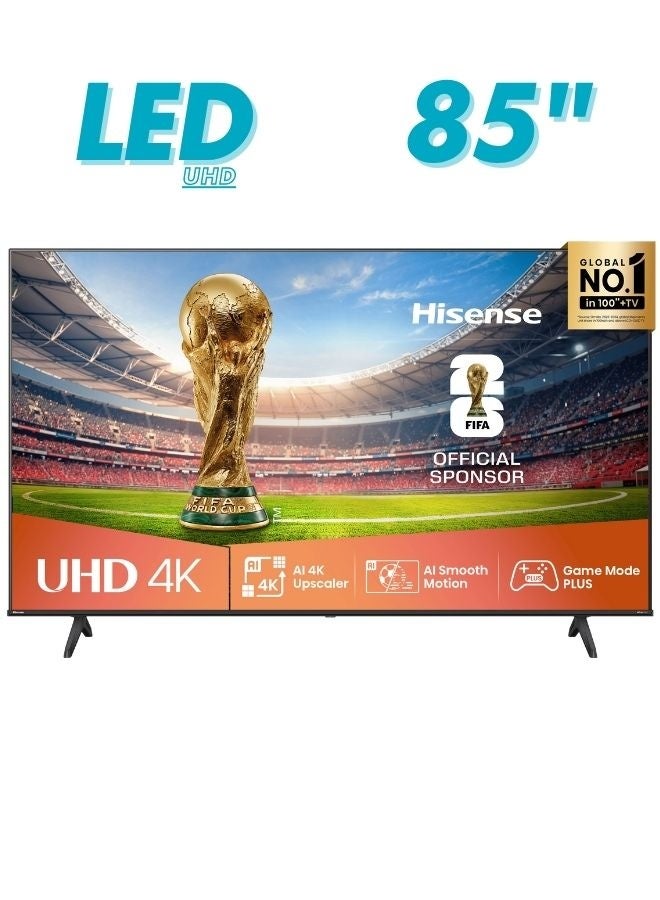 Hisense 85-Inch 4K UHD Smart TV – Ideal for Home Entertainment, Movies & Gaming | Dolby Vision & Audio, VIDAA OS, Game Mode, Bluetooth, HDMI, WiFi (85A62QS - 2025 Model) 85A62QS Black - Image 1