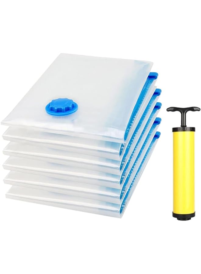 Monoptilon عبوة مكونة من 6 أكياس تخزين مفرغة مع مضخة يد للسفر أكياس موفرة للمساحة أكياس ختم مفرغة للبطانيات والملابس 80×100 سم - Image 1