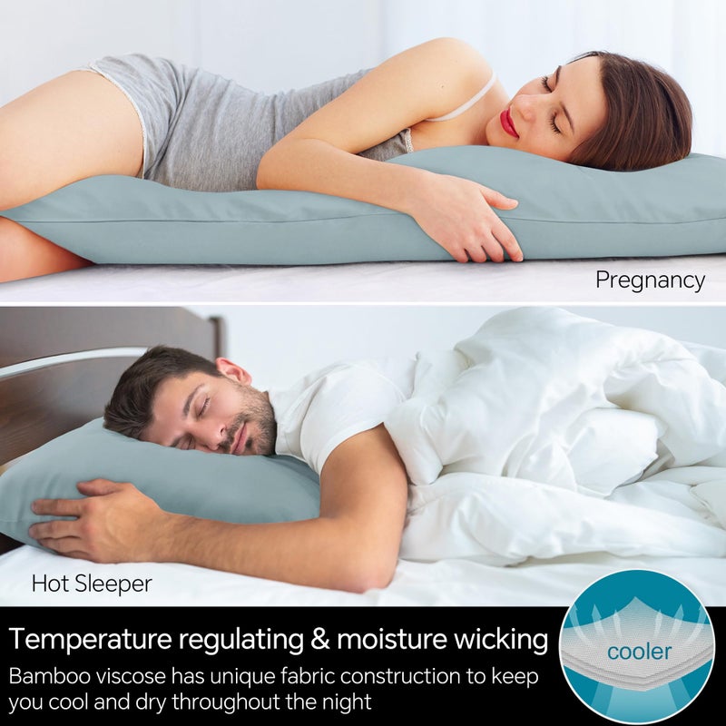 BEDELITE Body Pillow Cover, Rayon Made from Bamboo, Cooling Body Pillow Case Cover for Hot Sleepers and Night Sweats, Breathable & Silky Soft Full Long Pillow Case (Haze Blue, 20x54 Inches) - Image 3