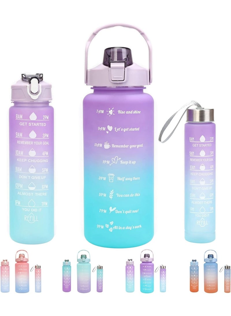 Generic Motivational Water Bottle with Straw 3 Pcs, 64oz 32oz 16oz Time Marker Large Drinking Bottles Leakproof Half Gallon 2L Water Jugs for Sports Gym Travel BPA Free - Multicolor - Image 1