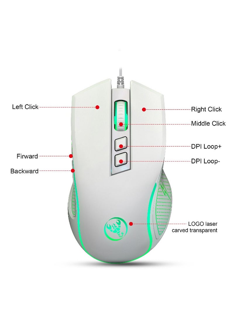 HXSJ Wired Gaming Mouse With Lights White - Image 3
