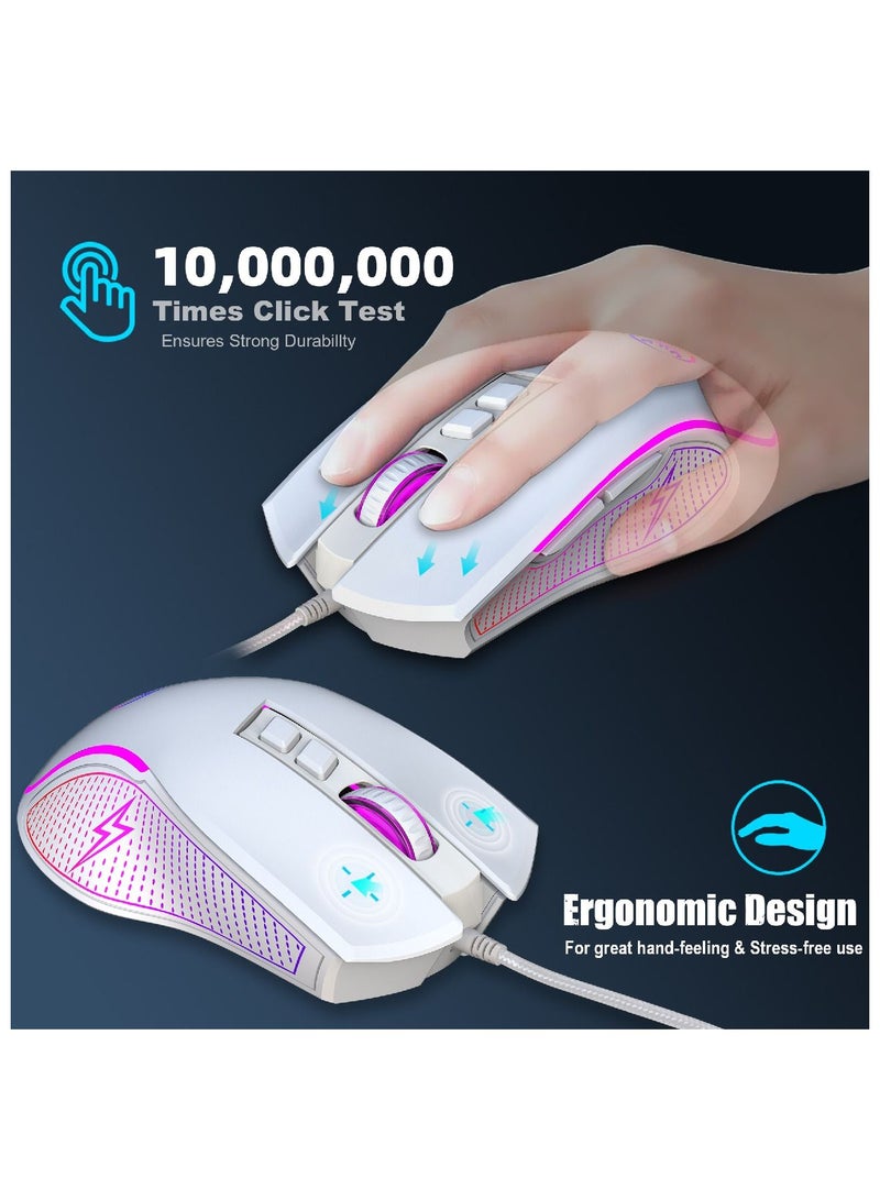 HXSJ Wired Gaming Mouse With Lights White - Image 5