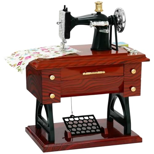 PATPAT Vintage Mini Sewing Machine Retro Style Music Box Showpiece Wind-Up Music Box Ornament Creative Desk Decor Toy Vintage Gift for Kid Children - Image 1