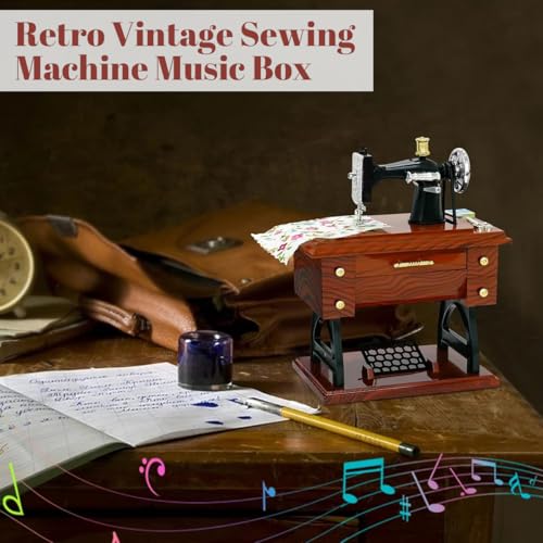 PATPAT Vintage Mini Sewing Machine Retro Style Music Box Showpiece Wind-Up Music Box Ornament Creative Desk Decor Toy Vintage Gift for Kid Children - Image 4