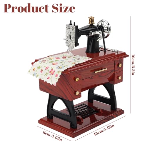 PATPAT Vintage Mini Sewing Machine Retro Style Music Box Showpiece Wind-Up Music Box Ornament Creative Desk Decor Toy Vintage Gift for Kid Children - Image 2