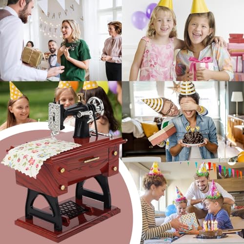 PATPAT Vintage Mini Sewing Machine Retro Style Music Box Showpiece Wind-Up Music Box Ornament Creative Desk Decor Toy Vintage Gift for Kid Children - Image 5