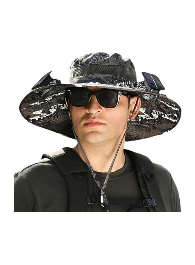 PADOM Padom Outdoor Wide Brim Sun Hat with 2 Solar Fan，Solar Fan Hat Sun Bucket Hat for Men Women， Outdoor Hiking Cap UPF 50+， Bucket Fishing & Beach Hat with Fan Built in - Image 1