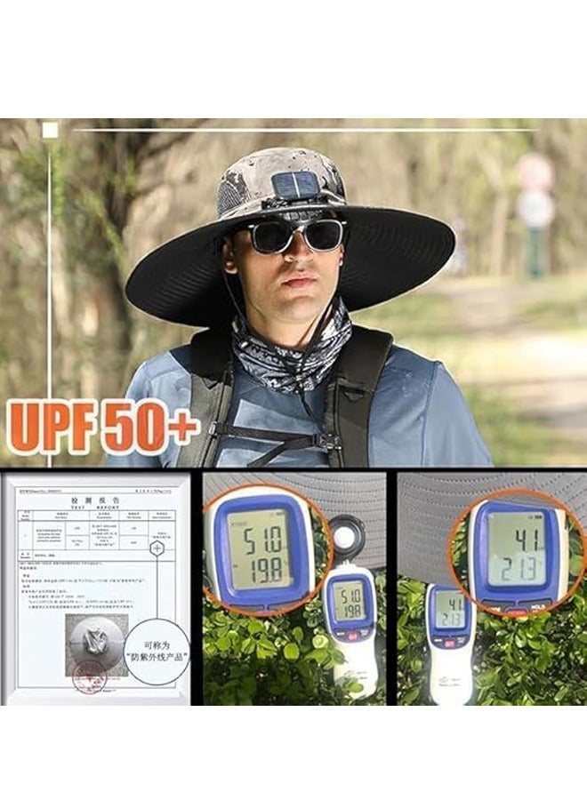 PADOM Padom Outdoor Wide Brim Sun Hat with 2 Solar Fan，Solar Fan Hat Sun Bucket Hat for Men Women， Outdoor Hiking Cap UPF 50+， Bucket Fishing & Beach Hat with Fan Built in - Image 2