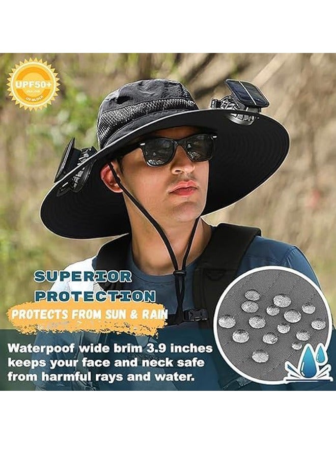 PADOM Padom Outdoor Wide Brim Sun Hat with 2 Solar Fan，Solar Fan Hat Sun Bucket Hat for Men Women， Outdoor Hiking Cap UPF 50+， Bucket Fishing & Beach Hat with Fan Built in - Image 3