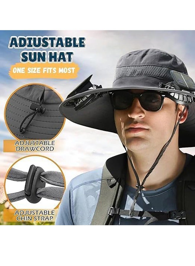 PADOM Padom Outdoor Wide Brim Sun Hat with 2 Solar Fan，Solar Fan Hat Sun Bucket Hat for Men Women， Outdoor Hiking Cap UPF 50+， Bucket Fishing & Beach Hat with Fan Built in - Image 4