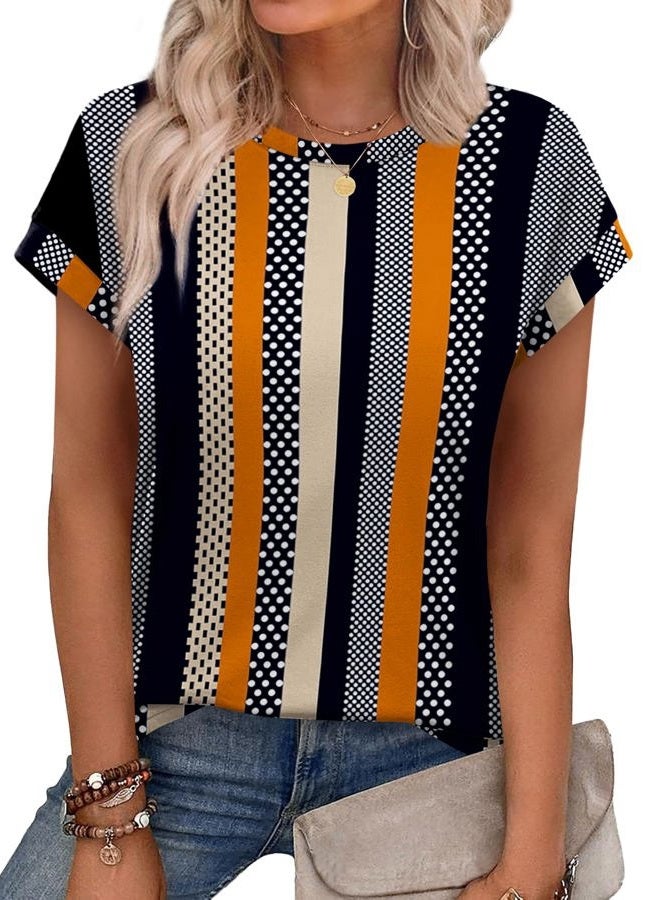 Alaroo Womens Summer Tops Short Sleeve Shirts Crew Neck Cute Trendy Tunic Blouses (S-3XL), Print 04, S - Image 1