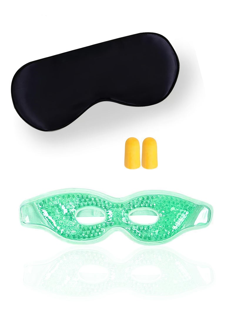 Loucky Loucky Cooling Eye Mask & Sleep Mask sets- Reusable Gel Eye Mask Cold Pack, Cooling/Warm Compress for Dark Circles, Puffiness Relief, Migraine, Post-Surgery Recovery - Adjustable Breathable Sleep Mask + Earplugs  - Image 1