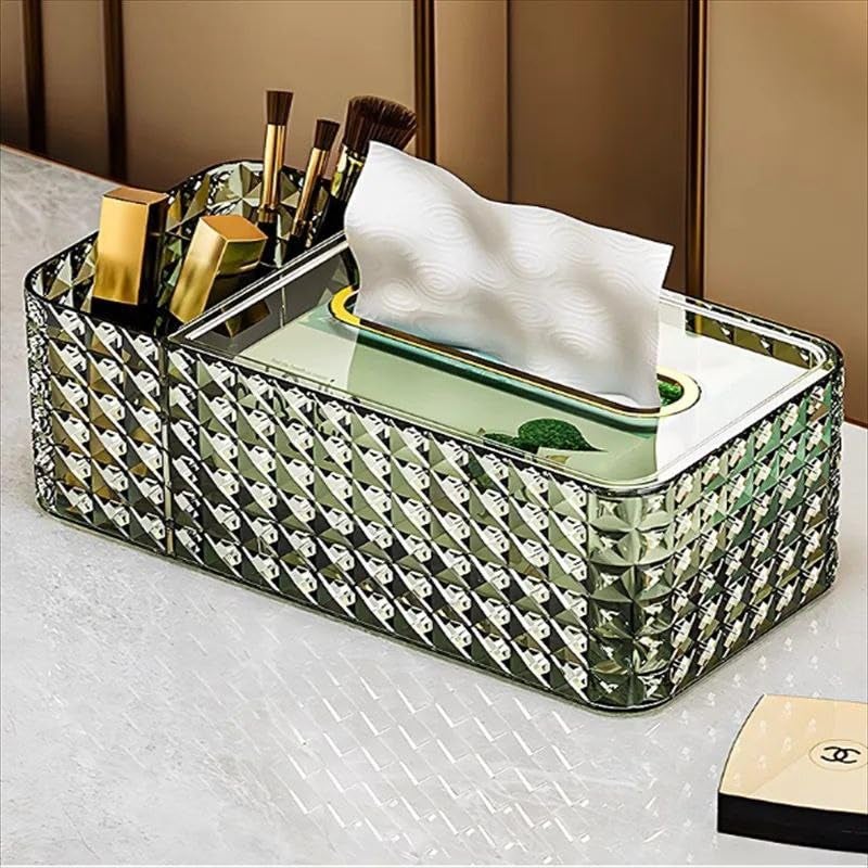 DS ENTERPRISE Luxury Tissue Box Holder | Diamond Napkin Container Case Multi Functional Tissue Paper Box Holder with 2 Compartment for Decorative Makeup Brush/Pen/Remote Organizer for Home/Office (Multicolor) - Image 3