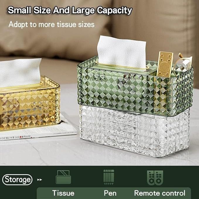 DS ENTERPRISE Luxury Tissue Box Holder | Diamond Napkin Container Case Multi Functional Tissue Paper Box Holder with 2 Compartment for Decorative Makeup Brush/Pen/Remote Organizer for Home/Office (Multicolor) - Image 5