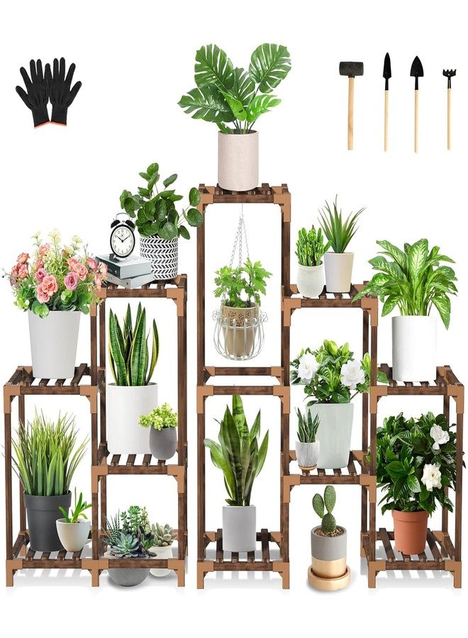 Uneedem Wood Plant Stand Indoor Outdoor Corner Plant Shelf Stand, 5 Tiered 10 Potted Flower Plant Stands for Indoor Plants Multiple, Plant Shelves Stands Rack for Living Room, Patio, Balcony - Image 1