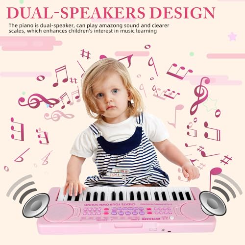 M SANMERSEN Kids Piano Keyboard 37 Keys Music Keyboard Piano Toys with Microphone Portable Dual Speaker Electronic Piano Keyboard Birthday Gift for Beginners Girls Ages 3 4 5 6 Pink - Image 5