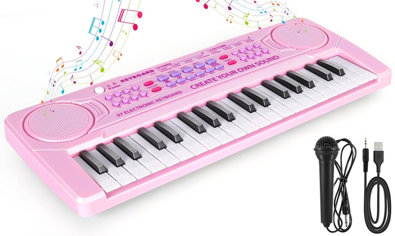M SANMERSEN Kids Piano Keyboard 37 Keys Music Keyboard Piano Toys with Microphone Portable Dual Speaker Electronic Piano Keyboard Birthday Gift for Beginners Girls Ages 3 4 5 6 Pink - Image 3