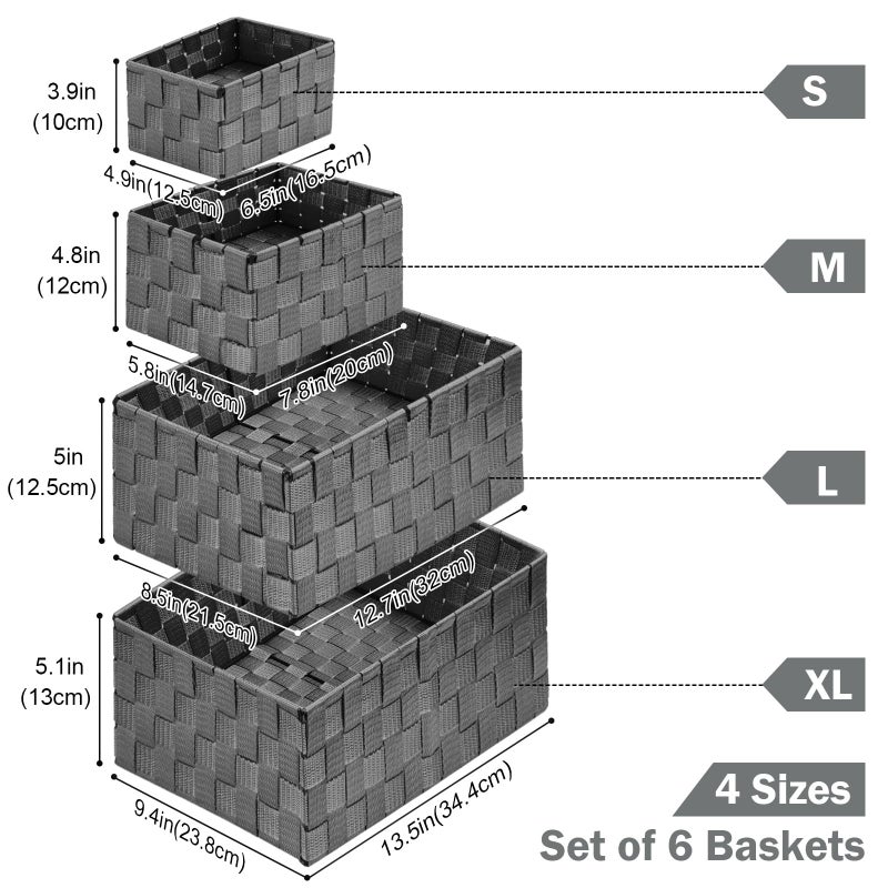 Uvellgift Woven Storage Baskets, Storage Bins, Cube Basket Container Baskets Storage Boxes Organizers for Clothes /Shelves/ Closet, Set of 6 (Grey) - Image 2