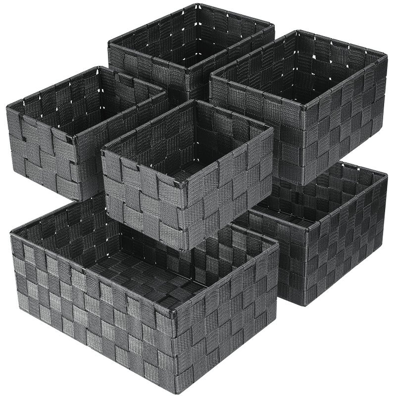 Uvellgift Woven Storage Baskets, Storage Bins, Cube Basket Container Baskets Storage Boxes Organizers for Clothes /Shelves/ Closet, Set of 6 (Grey) - Image 1
