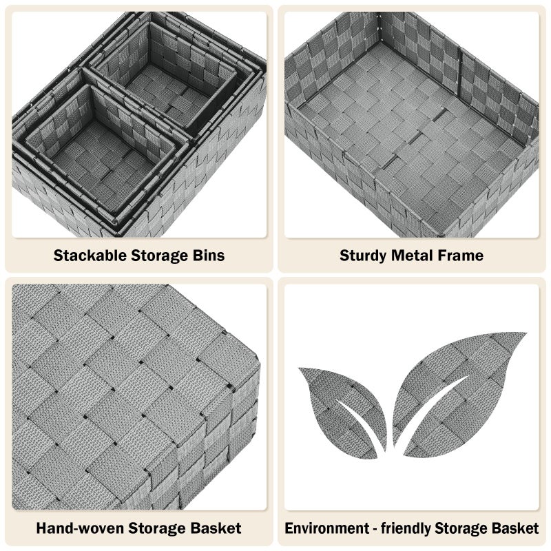 Uvellgift Woven Storage Baskets, Storage Bins, Cube Basket Container Baskets Storage Boxes Organizers for Clothes /Shelves/ Closet, Set of 6 (Grey) - Image 4