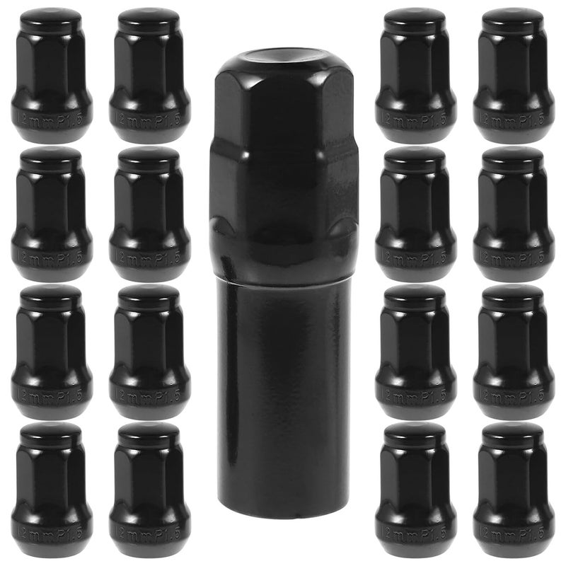 21pcs Black Steel Lug Nuts Set 20mm Wheel Lug Nuts for Cars with Anti-Theft Locking Design Compatible with Aftermarket Wheels - Image 1