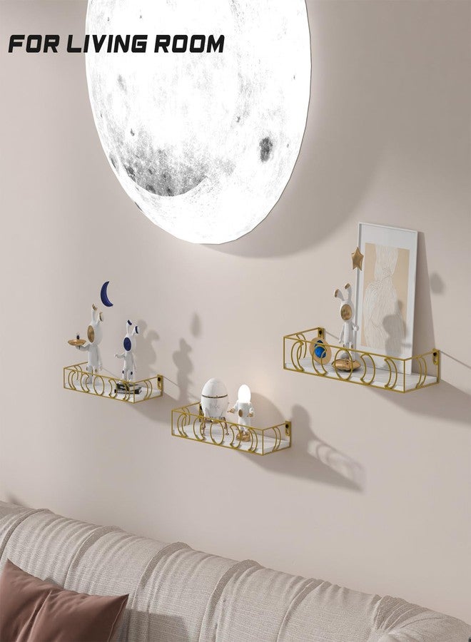 Serwrsw Gold Moon Phase Wall Shelf, 3 Piece Small Floating Shelves Set for Storage Book Plant, Crystal Display Shelf for Bedroom Living Room Decor, White Board - Image 4