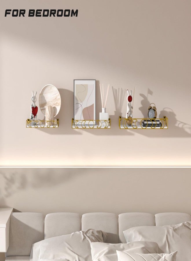 Serwrsw Gold Moon Phase Wall Shelf, 3 Piece Small Floating Shelves Set for Storage Book Plant, Crystal Display Shelf for Bedroom Living Room Decor, White Board - Image 5