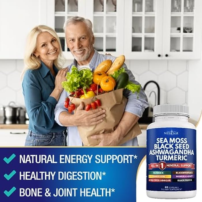 NEW AGE Sea Moss Black Seed Oil Ashwagandha Turmeric Bladderwrack Burdock - with Manuka, Honey Dandelion, ACV Black Pepper Gluten Free - Image 4