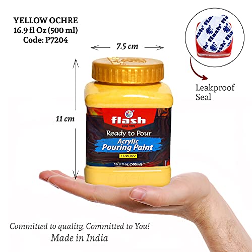 Flash Acrylic Ready to Pour Pouring Paint/Fluid Acrylic 500ml / 16 fl oz Pre-Mixed Water-Based - for Canvas, Wood, Paper, Crafts, Tile, Rocks and More… (Yellow Ocher) - Image 2
