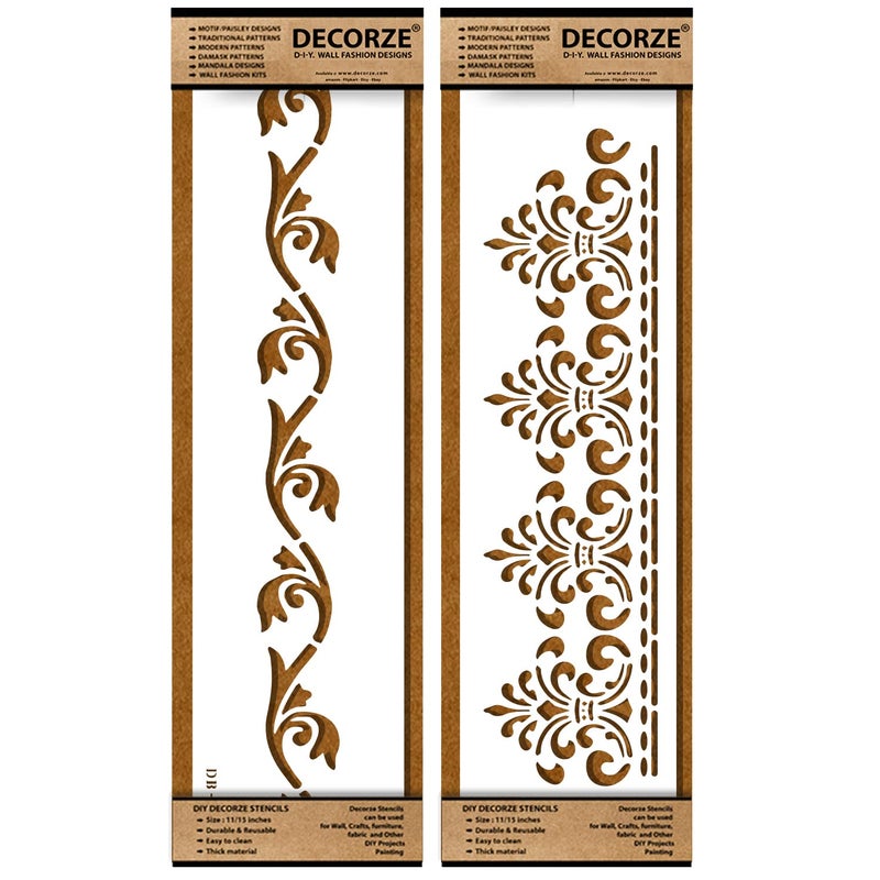 DECORZE Border Stencils for DIY Home Decor | Floral, Pattern & Wall Border Stencils for Painting Furniture & Art Projects DB-51-52 - Image 3