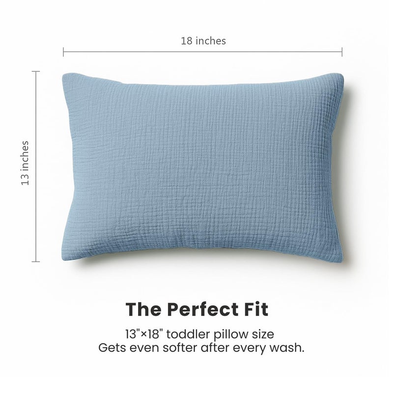 Konssy Muslin Toddler Pillowcase 13"x18", 2 Pack 100% Cotton Toddler Pillow Case for Kids, Boys, Girls, Soft & Snug Fit Baby Pillow Covers with Envelope Closure (Star,Blue) - Image 4