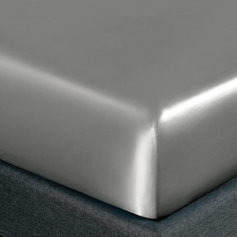 Homiest Light Grey Satin Fitted Sheet King Size Fitted Bed Sheet  Deep Pocket Fitted Sheet Only  Luxury & Ultra Soft Bedding Fitted Sheet Single Bottom Bed Sheets Sold Separately - Image 3