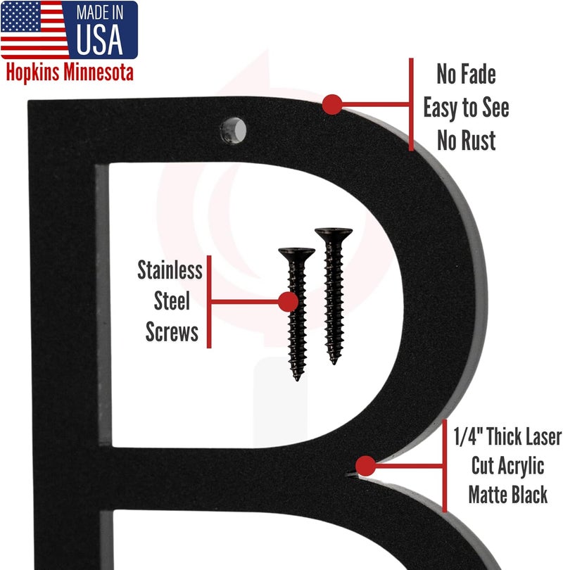 Discovered Designs 5" (B) Modern Address House Numbers for Outside - Easy to Install 3D Matte Black Acrylic Individual Numbers for Address on House, Weatherproof No Rust, Made in USA, Includes 2 - 3/4" Screws, Door Mailbox Number Home Address Number - Image 5