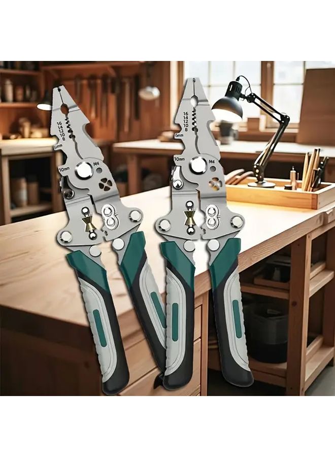 أداة تقشير الأسلاك متعددة الاستخدامات وقابلة للطي - قاطعة كابلات ثقيلة - بمقابض مطاطية بيضاء وخضراء - Image 3