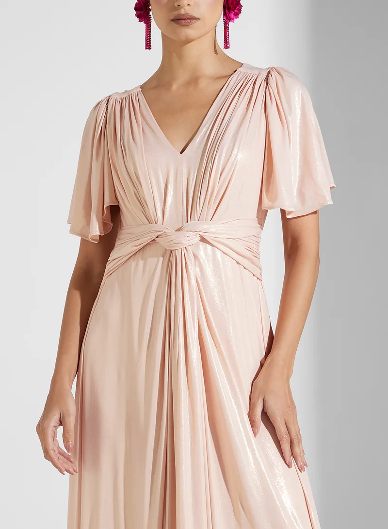 Golden Apple Knot-Front Shimmer Dress