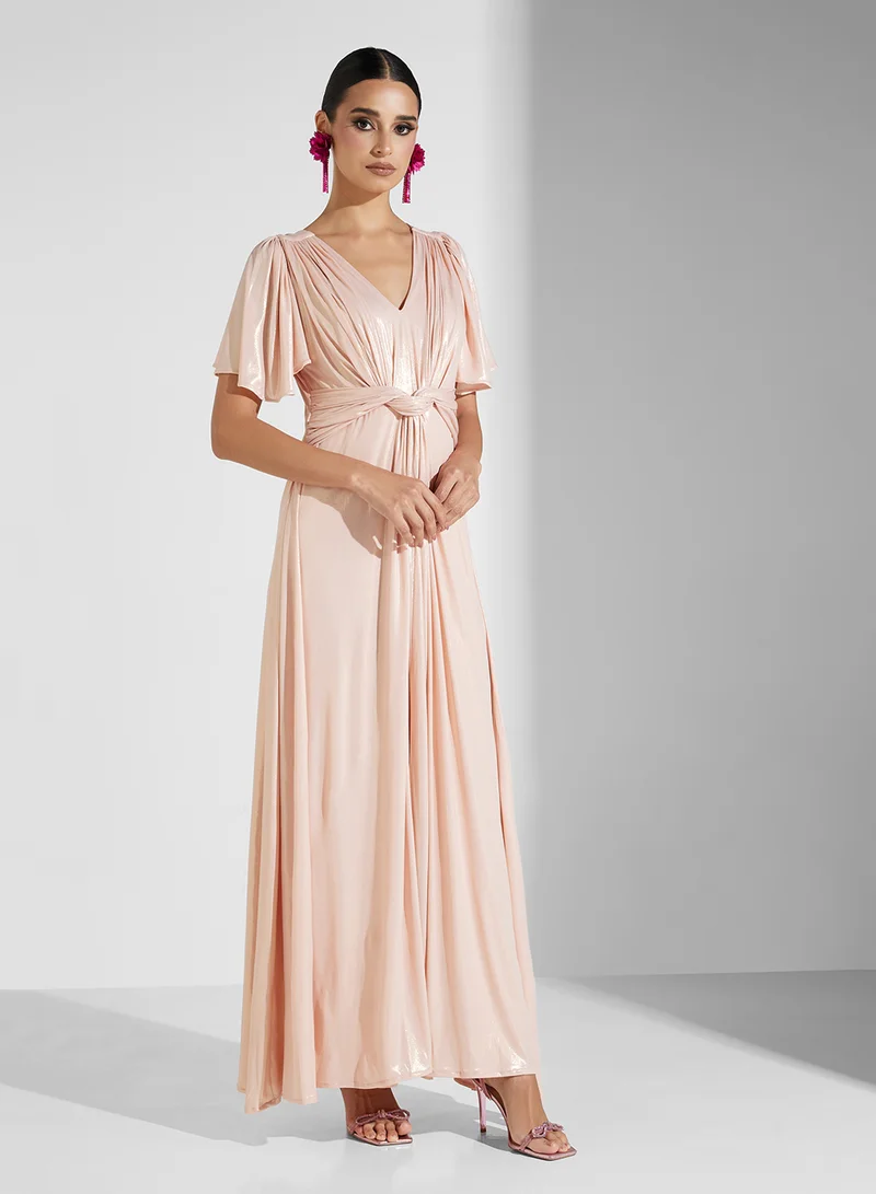 Golden Apple Knot-Front Shimmer Dress