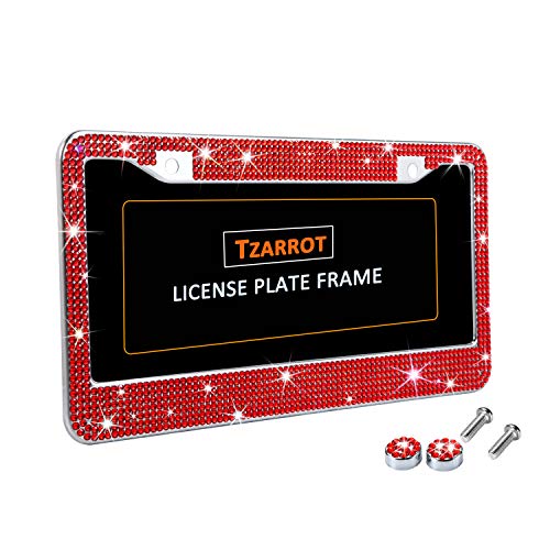 TZARROT Red Bling Rhinestone License Plate Frames for Women, Metal Rust-Proof License Plate Cover Bling Car Accessories for Women Girls - Image 3