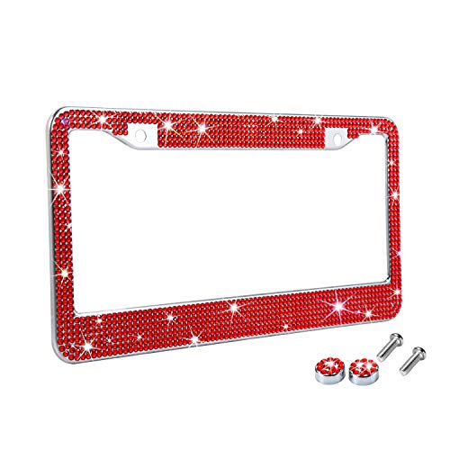 TZARROT Red Bling Rhinestone License Plate Frames for Women, Metal Rust-Proof License Plate Cover Bling Car Accessories for Women Girls - Image 1